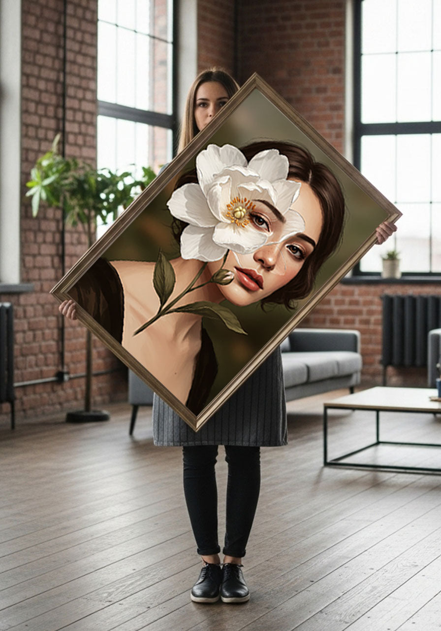 Half-Orchid Face Woman Portrait – Surreal Digital Art Download