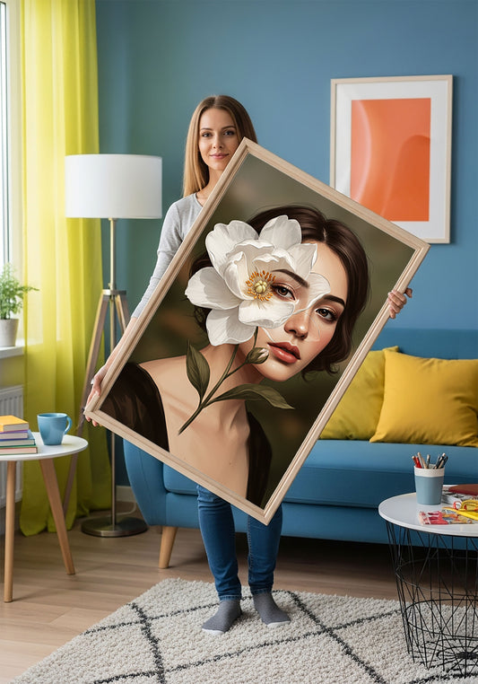 Half-Orchid Face Woman Portrait – Surreal Digital Art Download