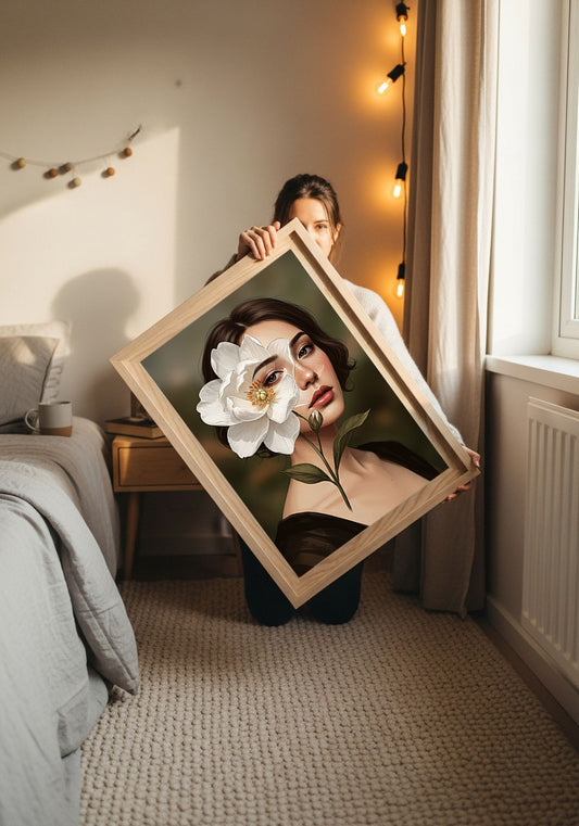 Half-Orchid Face Woman Portrait – Surreal Digital Art Download