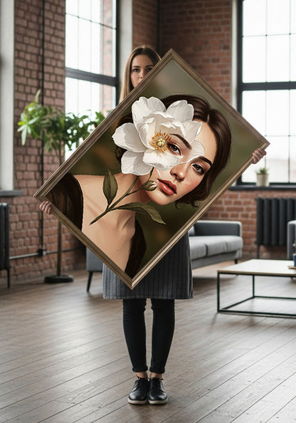 Half-Orchid Face Woman Portrait – Surreal Digital Art Download