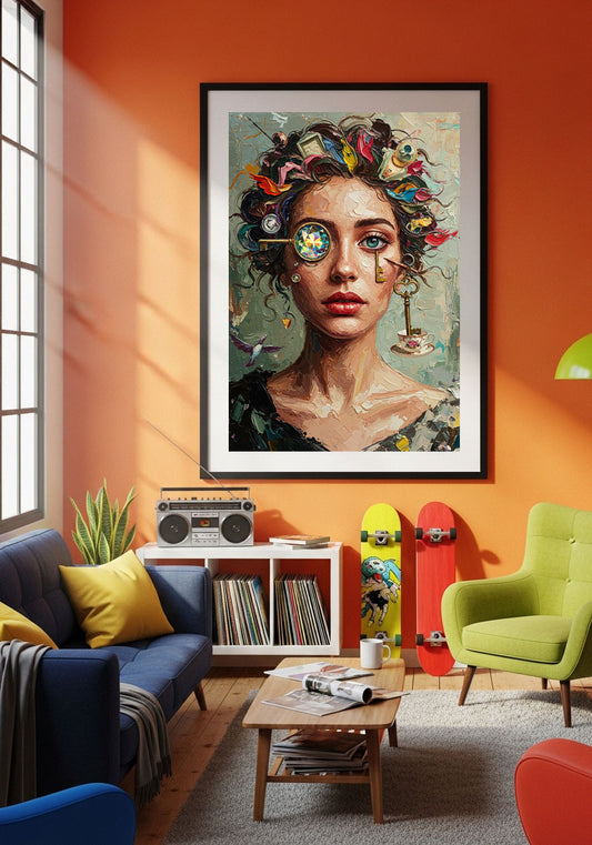 Surrealist Oil Painting Portrait of a Woman – Modern Wall Art Digital Download