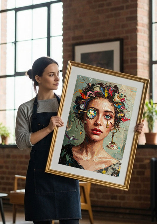 Surrealist Oil Painting Portrait of a Woman – Modern Wall Art Digital Download